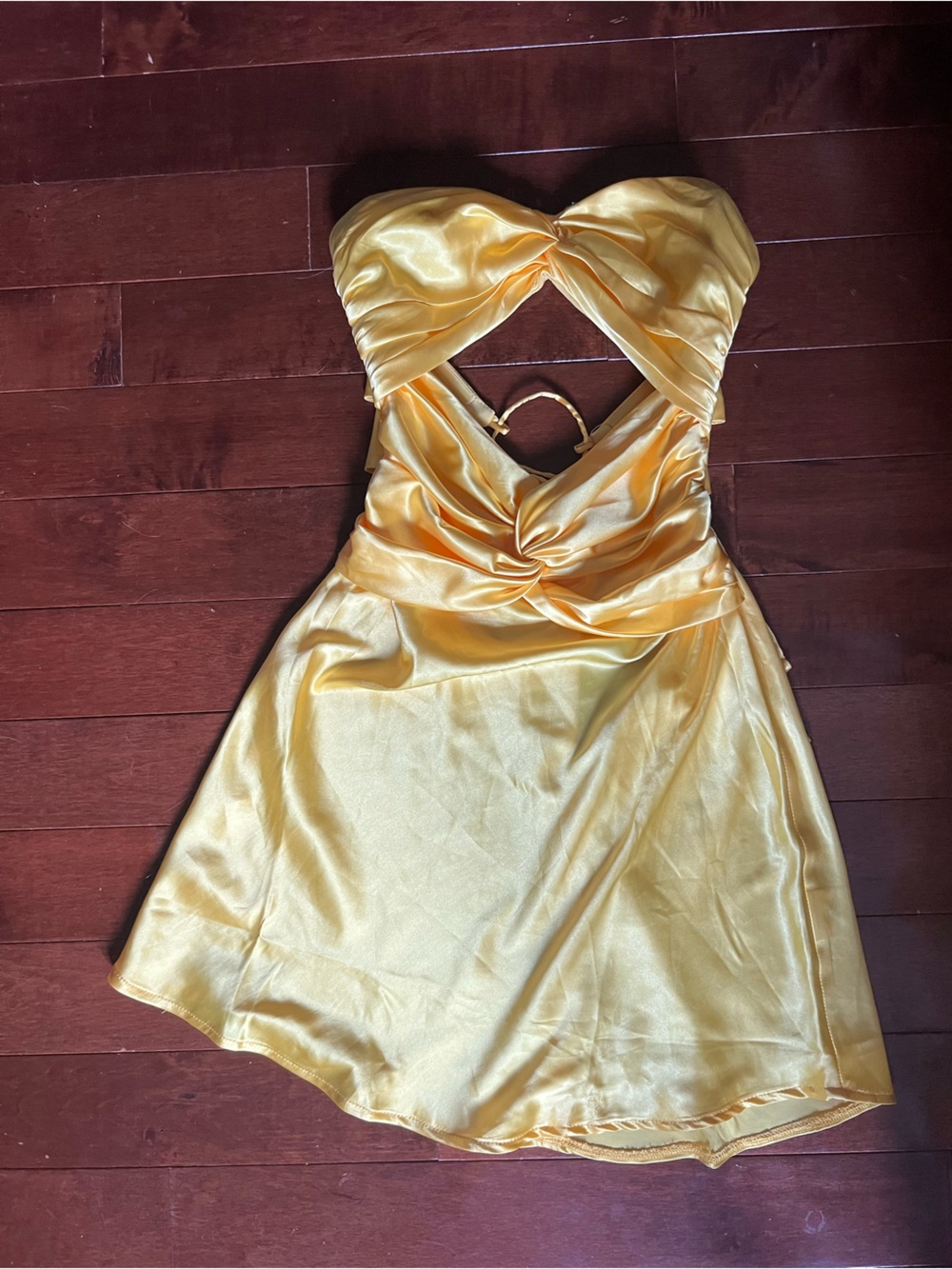 Yellow Satin Twist-Front Halter Dress